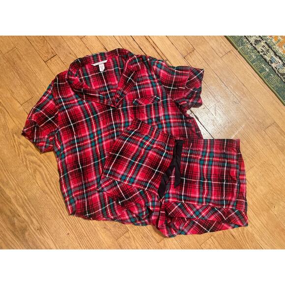 Victorias Secret Red Flannel Pajama Set Holiday Cozy Womens Size Large - Picture 1 of 9